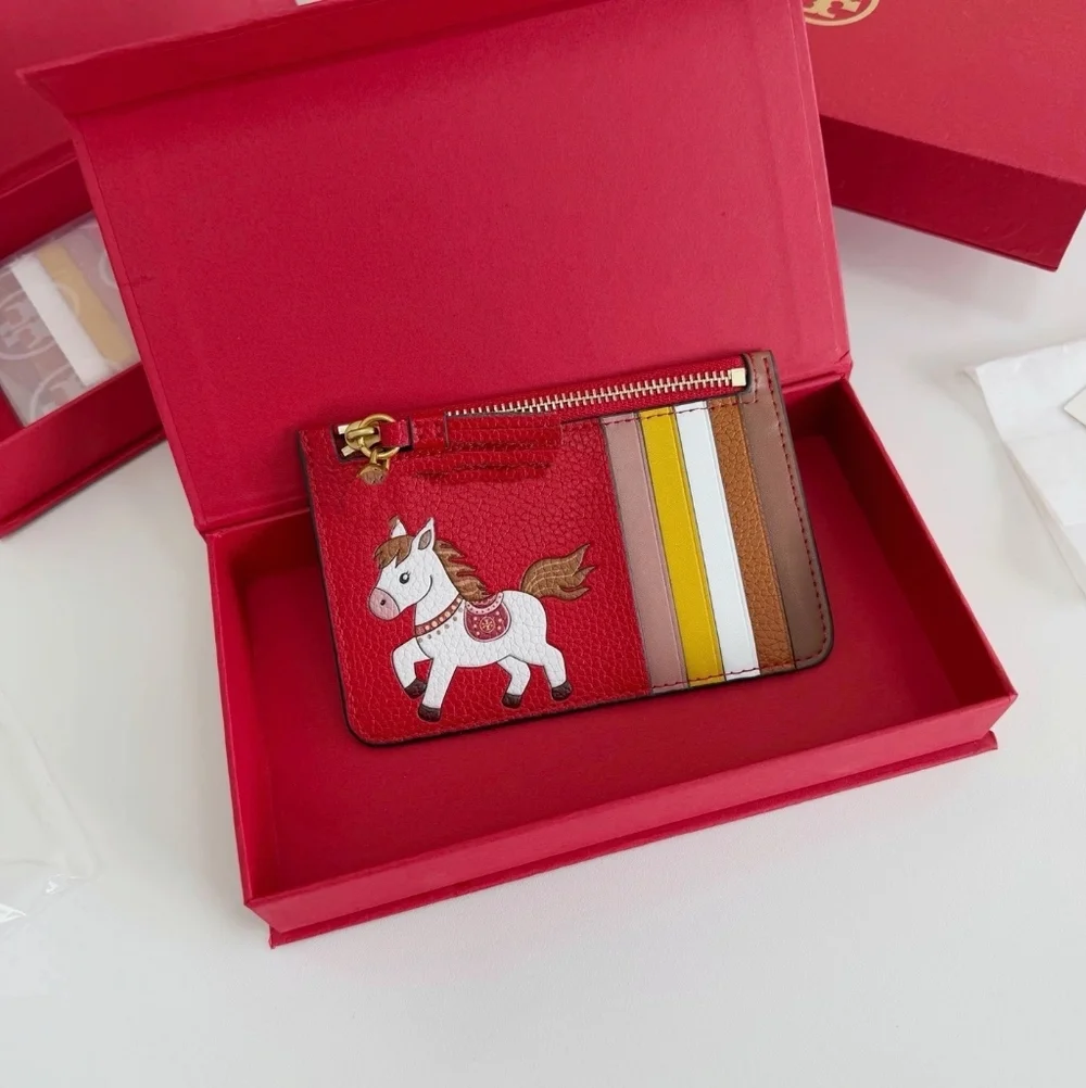 Tory Burch limited Edition Year of Horse Red Multicolor Card Holder NO BOX - Picture 3 of 5